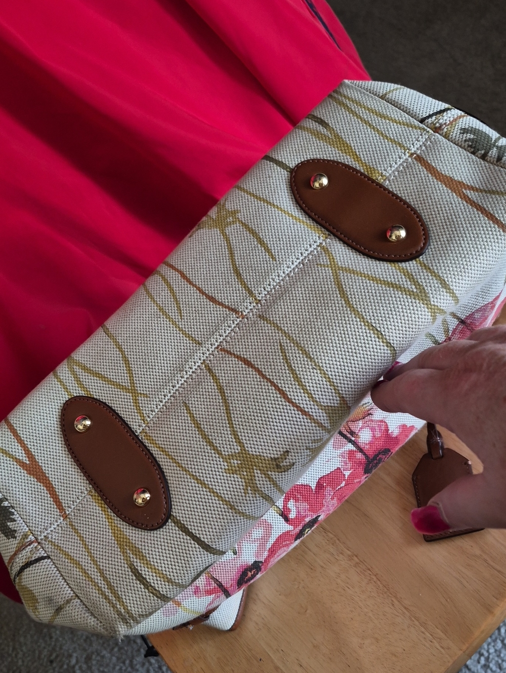 Ralph Lauren-Floral Canvas Tote with Brown Leather Trim - Pink Floral - Picture 5 of 13